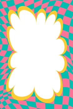 Wavy scallop border. Rectangle fun wavy chessboard frame. Cartoon hand drawn shapes for text picture and photo. Doodle groovy psychedelic template. Abstract funky y2k squiggle checkered bubble png