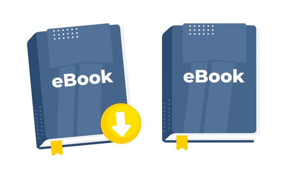 Digital publication concept featuring two blue ebooks with download icon, symbolizing online reading and digital library access vector