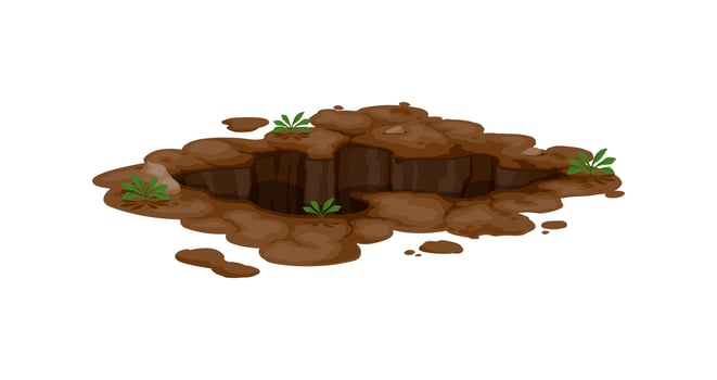 Dirty pit burrow or deep ground hole in earth soil vector
