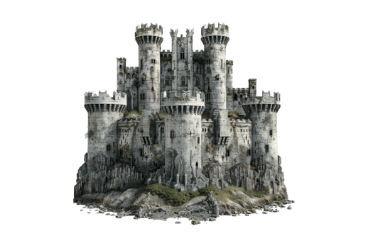 Castle surrounded by forts isolated on transparent background. png