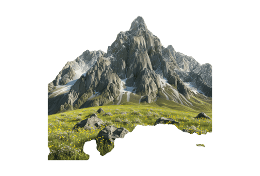 Mountain landscape with grass and flowers png