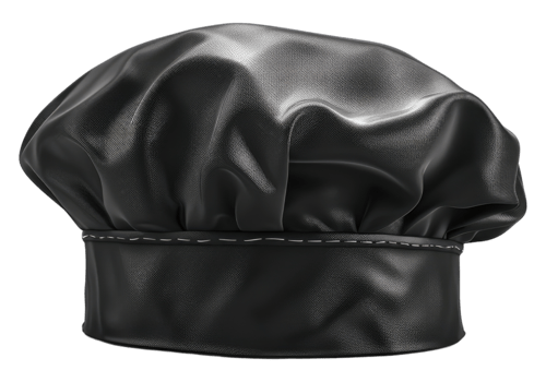 A black chef hat on transparent background png
