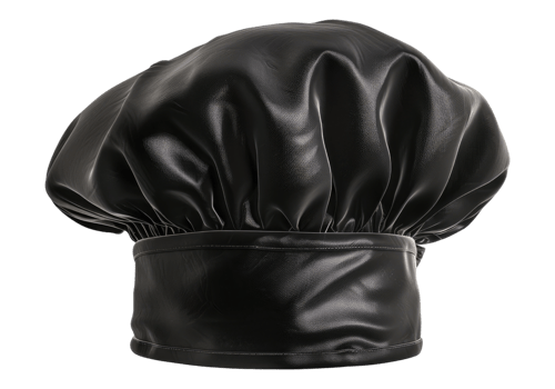 A black leather chef hat png