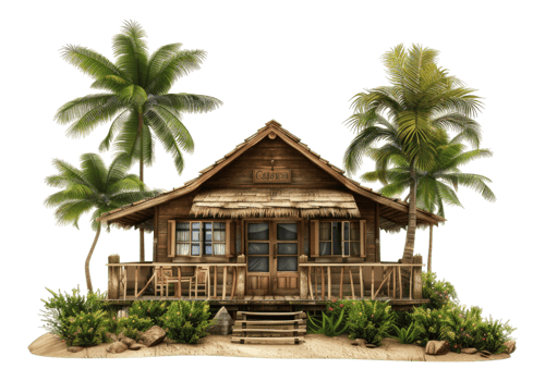 Beachside cottage isolated on transparent background. png