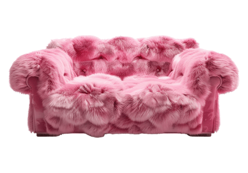 A pink couch with fur on it png