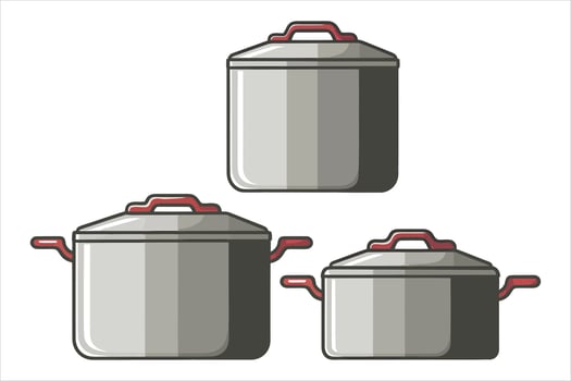 Minimalist Stainless Steel Cookware set Illustration, Flat Cooking Pots Design on White Background vector