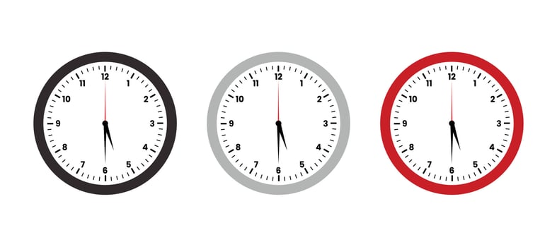 Clock 5 30. Round wall clock flat set, white background vector