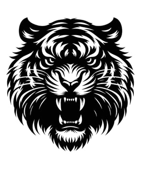 Black and white Tiger face silhouette vector
