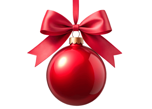 Red Christmas ball ornament with ribbon, transparent png