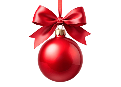 Glossy red Christmas ball with bow, transparent png