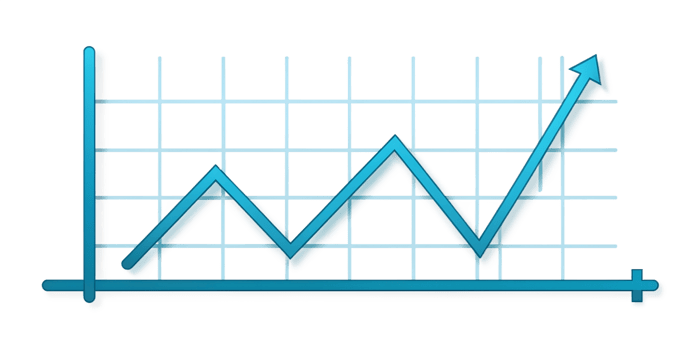 Blue grid line chart showing rising data, isolated on transparent background png