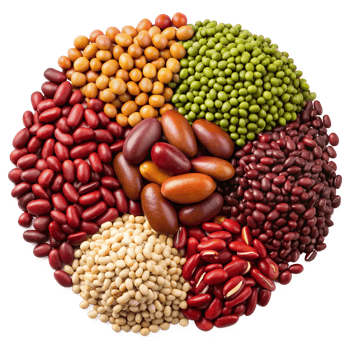 Colorful assortment of beans and legumes in a circle, transparent png