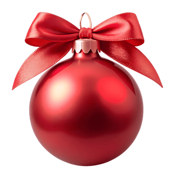 Red christmas ornament with bow, festive decoration, transparent png