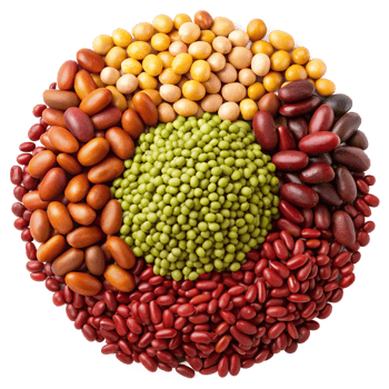 Different types of beans and legumes arranged, transparent png