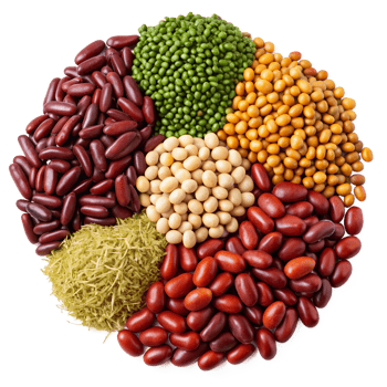 Variety of colorful beans and legumes on plate, transparent png