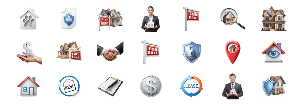 Collection of real estate and financial icons, isolated on transparent background png