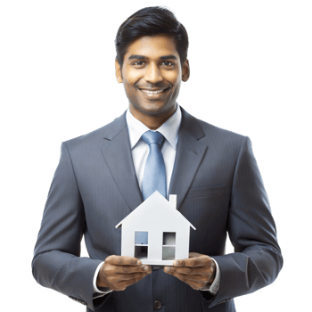Real estate professional holding house model, isolated on transparent background png