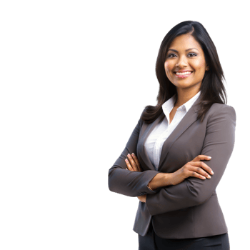 Confident businesswoman with arms crossed, isolated on transparent background png