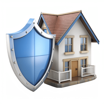 House with blue shield security concept, isolated on transparent background png