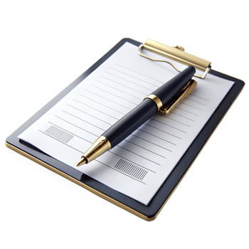 Clipboard with pen ready for signature, isolated on transparent background png