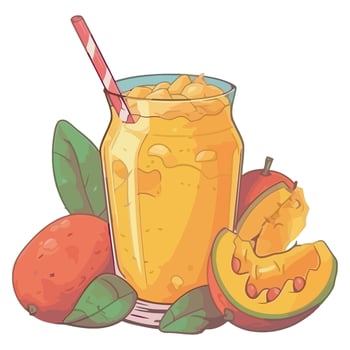 Mango smoothie with mango and mango slices illustration vector