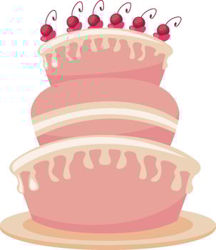 A pink cake with cherries on top vector