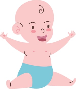 A cartoon baby sitting on the floor with his arms up vector