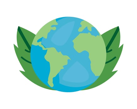 Earth globe with leaves and leaves on a white background vector