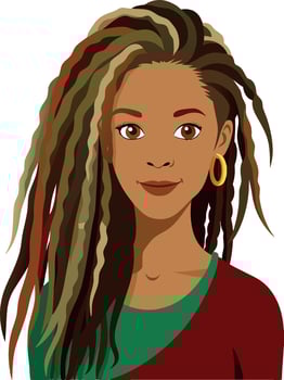 close-up of a woman with a particular long hairstyle of dreadlocks - vector