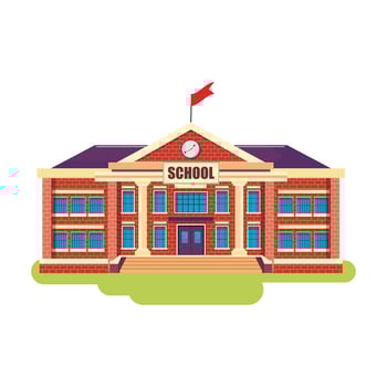 School building featuring brick walls and lawn, ideal for educational visuals vector