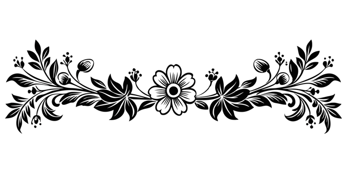 A black and white drawing of a floral design png