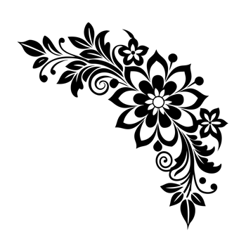A black floral design corner ornament cutouts png