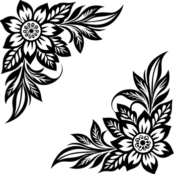 A 2 black floral design corner ornament cutouts png