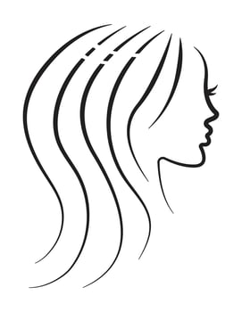 Female face in profile, woman head with hair, black line illustration in minimal style vector
