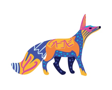 A colorful fox with a patterned tail vector