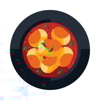 A bowl of food with potatoes and peppers in it vector