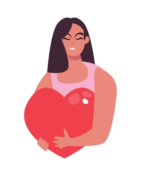 A woman holding a large heart shaped object vector