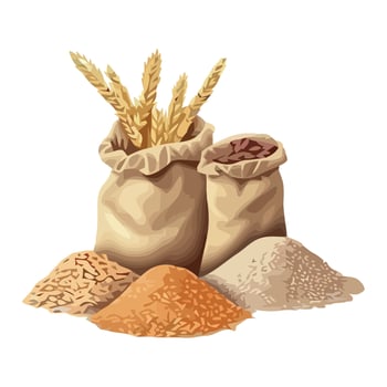 Grain bags and wheat on a white background vector