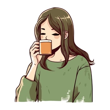 A girl drinking coffee vector