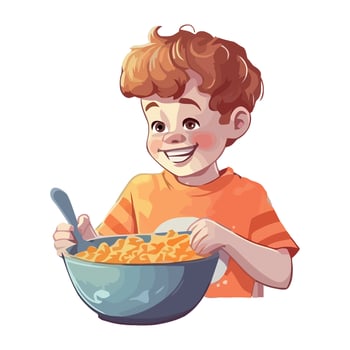 A boy is eating a bowl of pasta vector