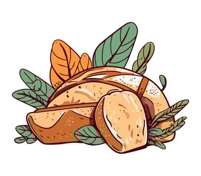 illustration of bread with leaves and leaves vector