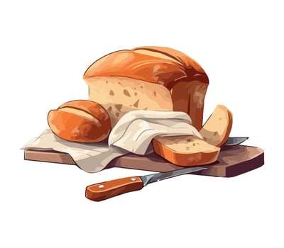 illustration of bread and knife on a cutting board vector
