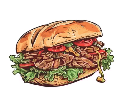 A beef sandwich with lettuce and tomatoes vector