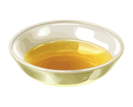 A bowl of yellow liquid in a white bowl vector