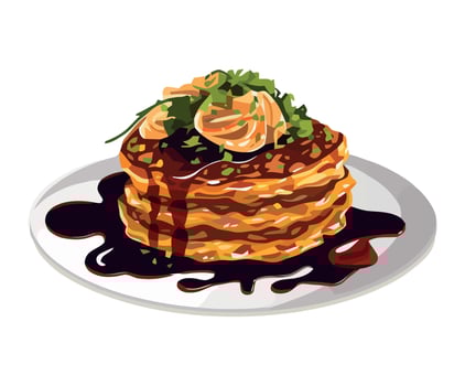 A stack of pancakes with sauce and gravy on top vector