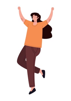 A cartoon woman jumping with her arms up vector