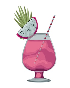 Cocktail with dragon fruit and straw illustration vector