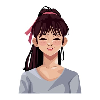 A cartoon girl with long hair and pink bow vector
