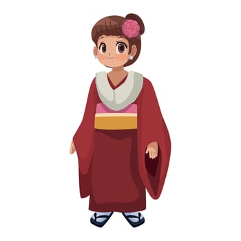 A cartoon girl in a traditional japanese kimono vector