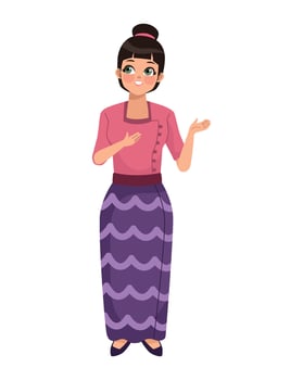 A cartoon woman in a purple skirt and pink shirt vector